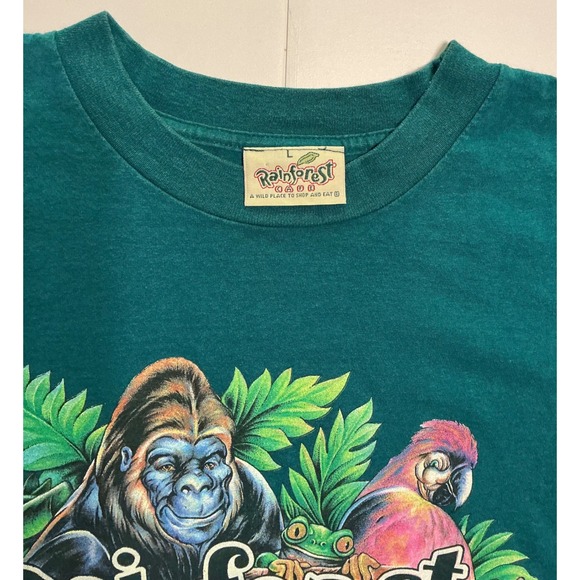 VTG Rainforest Cafe Cancun Mexico Made T-Shirt Green Mens L Animals 90s - Picture 6 of 6